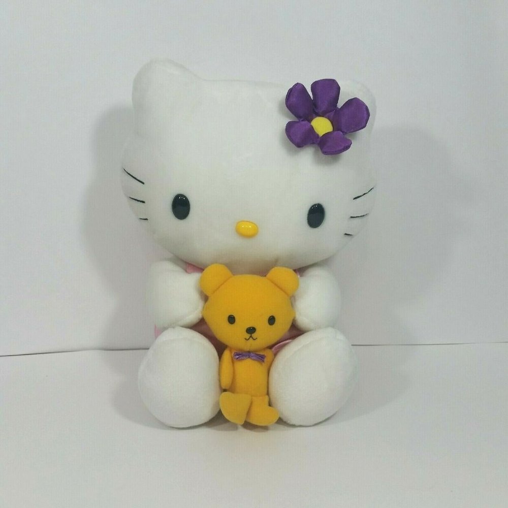 Nakajima Hello Kitty Sleepover Plush Teddy Bear Pink Nightgown Purple Flower